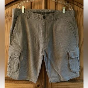 Men’s WRK Materials blue gray striped flat front chino cargo shorts size 36